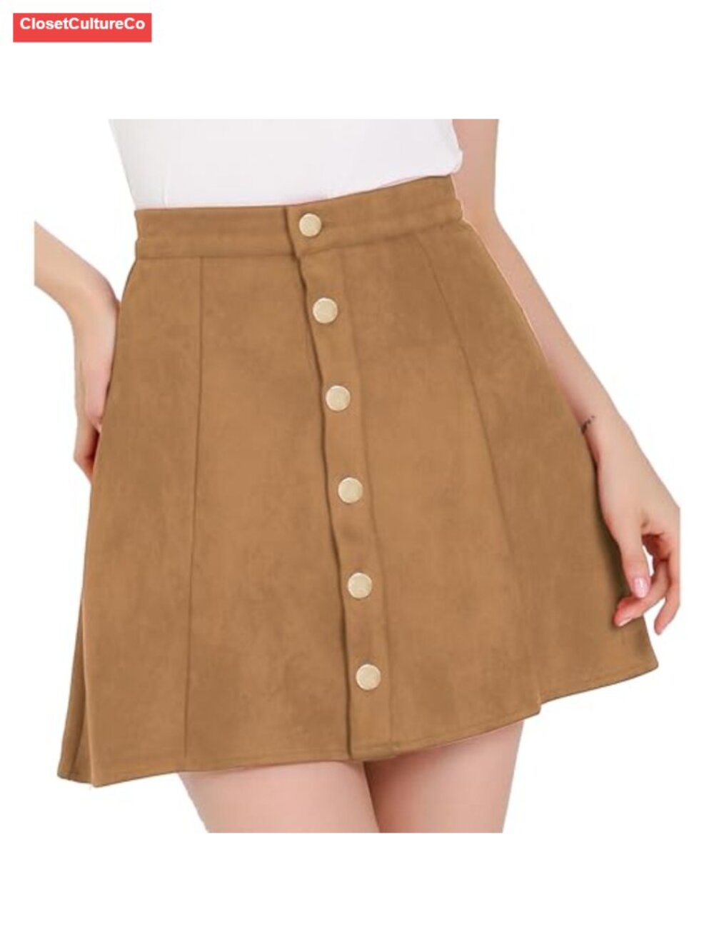 Faux Suede Button A-Line High Waisted Mini Short Skirt